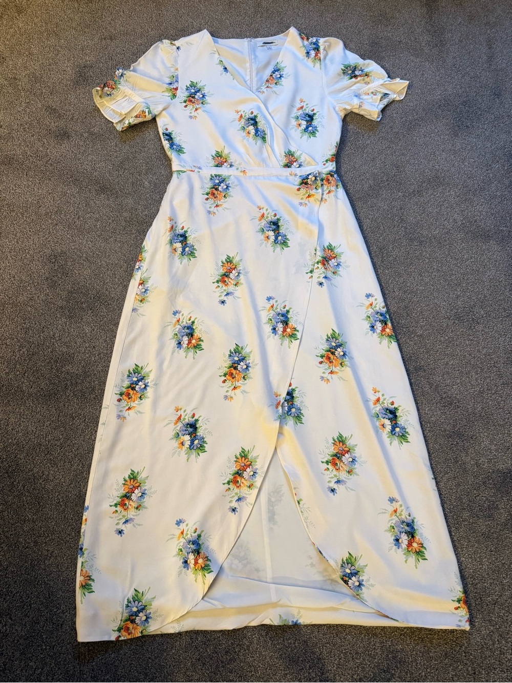 Madewell White Maxi Wrap Dress with Blue & Yellow Floral Print